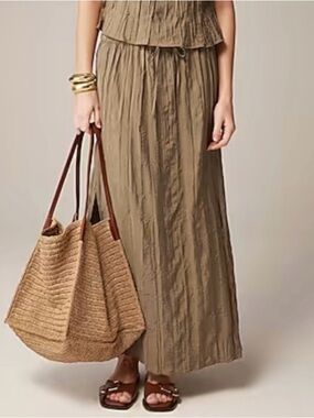 J.Crew Crinkled Drawstring Midi Skirt in Umber Olive | XL | NWT